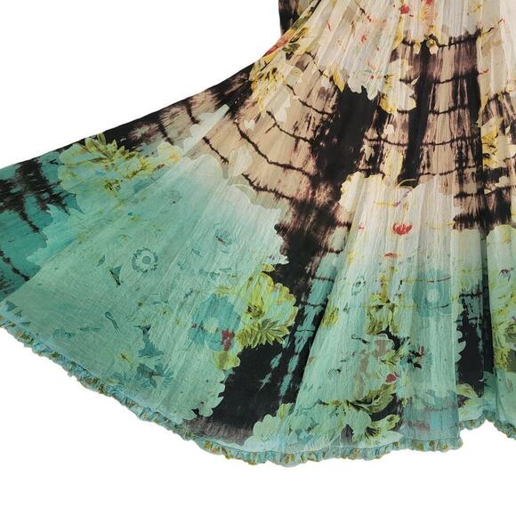 Tianello Layered Ruffle Tie Dye Beaded Floral Summer V Neck Midi Dress XS - Picture 12 of 14